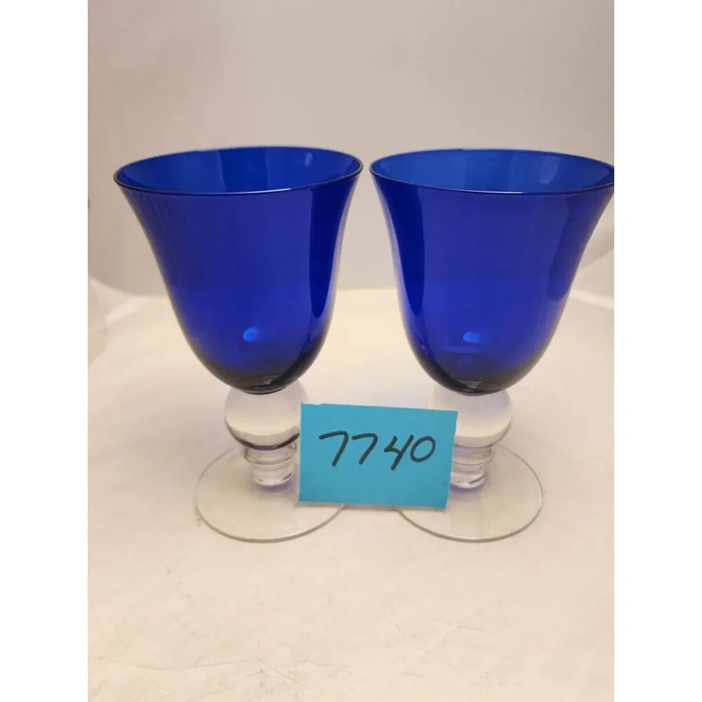 #7740 Cobalt Blue Wine Water Stem Glasses Pair